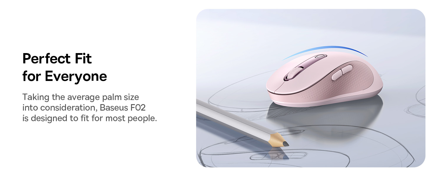 Baseus F02 Ergonomic Dual-Mode Wireless Mouse | Bluetooth 5.2 and 2.4Ghz Connectivity, Silent Buttons, 5 DPI Modes - Pink