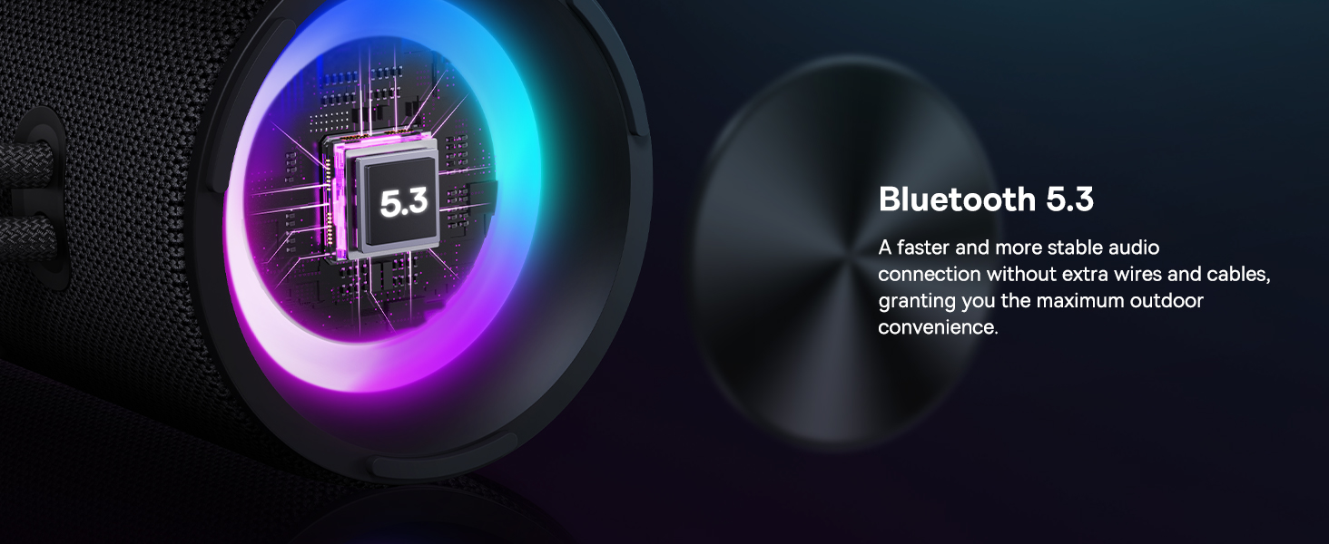 Baseus AeQur Series VO20 Bluetooth Speaker with Ambient RGB Light | BT 5.3, 15H Playtime, 15W Loud Stereo Sound, Deep Bass - Black
